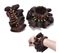 Lot de 2 bracelets hochets de graines de cacho, son naturel africain, graine de noix africaine, bracelet de poignet Shaker de danse