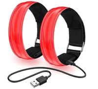 Lot de 2 Bracelets LED Rechargeables, Bande RéFléChissante USB, Bracelets de Brassard, Bandes de Course pour le Jogging, Sport-Rouge