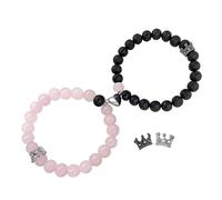 Lot de 2 bracelets magnétiques assortis en cristal pour couple - En pierre naturelle - Cadeau pour petit ami et petite amie (noir et rose)