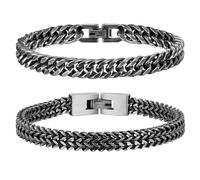 Lot de 2 bracelets pour homme en acier inoxydable - Argent noir et or - Bracelet cubain - 8 mm de large - 19 cm/21 cm/23 cm de longueur - Cadeaux pour mari, papa, fils, frère, 20cm - passt Handgelenke