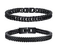 Lot de 2 bracelets pour homme en acier inoxydable - Argent noir et or - Bracelet cubain - 8 mm de large - 19 cm/21 cm/23 cm de longueur - Cadeaux pour mari, papa, fils, frère, 20cm - passt Handgelenke