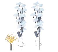 Lot de 2 branches lumineuses d'orchidée papillon blanc - Bouquet de phalaenopsis artificiel - Lampe décorative en forme de fleur pour décoration de vase de maison