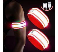 Lot de 2 brassards à DEL pour la course à pied, la marche de nuit, lumières rechargeables pour coureurs, équipement de course réfléchissant haute visibilité, bracelets lumineux réglables (Red, XL)
