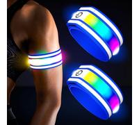 Lot de 2 brassards à DEL pour la course à pied, la marche de nuit, lumières rechargeables pour coureurs, équipement de course réfléchissant haute visibilité, bracelets lumineux réglables (Blue, XL)