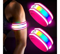 Lot de 2 brassards à DEL pour la course à pied, la marche de nuit, lumières rechargeables pour coureurs, équipement de course réfléchissant haute visibilité, bracelets lumineux réglables (Pink, M)