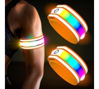 Lot de 2 brassards à DEL pour la course à pied, la marche de nuit, lumières rechargeables pour coureurs, équipement de course réfléchissant haute visibilité, bracelets lumineux réglables (Orange, M)