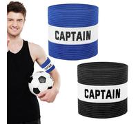 Lot de 2 brassards de capitaine pour le football, brassard de capitaine élastique réglable pour entraînement d'équipe, noir et bleu