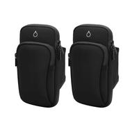 Lot de 2 brassards pour téléphone portable, sac de sport, sports de plein air, course à pied, brassard avec prise casque et deux poches pour la course à pied, le fitness (noir)