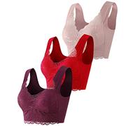 Lot de 2 Brassière Femme, Comfit Sexy Noir Soutien-Gorge Rouge sans Armature Soutiens-Gorge Brassiere Push Up Dentelle Brassière Sport Anti Affaissement Soutien Gorge Bralette
