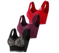 Lot de 2 Brassière Femme, Comfit Sexy Noir Soutien-Gorge Rouge sans Armature Soutiens-Gorge Brassiere Push Up Dentelle Brassière Sport Anti Affaissement Soutien Gorge Bralette