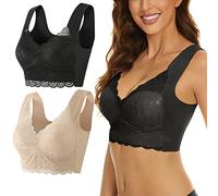Lot de 2 Brassière Femme, Comfit Sexy Noir Soutien-Gorge Rouge sans Armature Soutiens-Gorge Brassiere Push Up Dentelle Brassière Sport Anti Affaissement Soutien Gorge Bralette