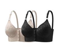 Lot de 2 brassiere femme sans fil soutien gorge Push up avec fermoir avant Camisole Grande Taille en jersey Confort et Respirant Soutien-Gorge correcteur Anti Bourrelet Brassière Full Coverage Daily