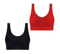 Lot de 2 Brassiere Sport Femme Soutien Gorge sans Armature Bra Top sous Vetements Feminins Soutien Gorge Push Up Bralette sous-Vêtements de Sport Brassière Et Ventes Flash du Jour Rouge L
