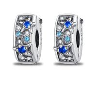 Lot de 2 breloques d'espacement à clip pour bracelets Pandora - Étoile de mer bleue avec perles d'arrêt en diamant pour bracelet européen universel en argent sterling 925 pour femme, cadeau pour femme