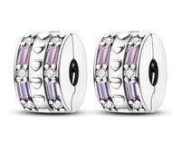 Lot de 2 breloques d'espacement à clip pour bracelets Pandora - Perles d'arrêt en forme de cœur en zirconium violet pour bracelet européen universel en argent sterling 925 pour femme, cadeau pour
