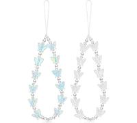 Lot de 2 breloques en perles pour téléphone portable, breloques en forme de fleur, bracelet de téléphone portable, décoration faite à la main, jolie chaîne de téléphone portable, cadeau pour femmes et