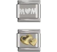 Lot de 2 breloques italiennes en forme de cœur et de cœur massif 9 mm - Compatible avec les bracelets Nomination