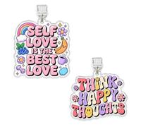 Lot de 2 breloques Kindle Self Love Is The Best Love, Think Happy Thoughts, bouchon anti-poussière 3,8 cm, affirmation positive, citation de motivation Lightning/Type C Accessoires en acrylique pour