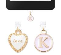 Lot de 2 breloques pour Kindle Initiale K, bouchon anti-poussière pour liseuse électronique, compatibles avec tablettes Kindle et ports de charge de téléphone de type C, cadeau monogramme pour maman