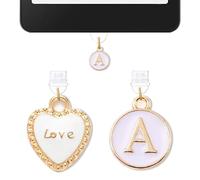 Lot de 2 breloques pour prise anti-poussière Kindle avec initiale A, compatible avec les tablettes Kindle et les ports de charge de téléphone de type C, cadeau monogramme pour maman, enseignante