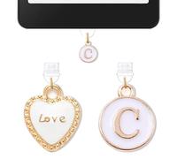 Lot de 2 breloques pour prise anti-poussière Kindle avec initiale C, compatible avec tablettes Kindle et ports de charge de type C, cadeau monogramme pour maman, enseignante, lectrice, amoureuse de