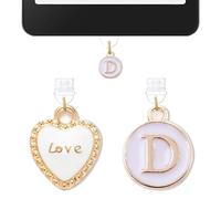 Lot de 2 breloques pour prise anti-poussière Kindle avec initiale D, compatible avec les tablettes Kindle et les ports de charge de téléphone de type C, cadeau monogramme pour maman, enseignante