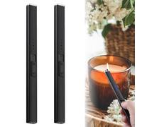 Lot de 2 briquets à tige rechargeables par USB - Long briquet tempête - Allume-bougie électrique - Rechargeable - Coupe-vent - Sans flamme - Pour bougies, cuisine, camping