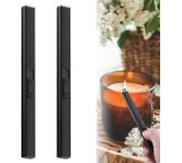 Lot De 2 Briquets À Tige Rechargeables Par Usb - Long Briquet Tempête - Allume-Bougie Électrique - Rechargeable - Coupe-Vent - Sans Flamme - Pour Bougies, Cuisine, Camping