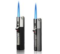 Lot de 2 briquets : briquet tempête, briquet à jet de flamme rechargeable, briquet tempête, flamme constante, flamme réglable, forme alternative pour hommes (sans gaz)