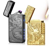 Lot de 2 briquets dragon à arc électrique + flamme douce en métal - Recharge USB C et gaz butane - Pour bougies, cuisine, cadeau pour hommes (pas de gaz)