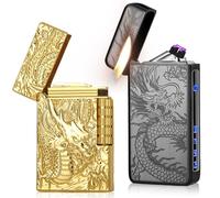 Lot de 2 briquets dragon cool, briquet électrique et flamme douce en métal, recharge USB C et butane rechargeable, briquet flip pour cadeau, hommes (pas de gaz)