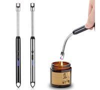 Lot de 2 briquets électriques avec arc rechargeable USB allume bougie plasma briquet long pour bougies, barbecue, camping, cheminée (noir + argent)