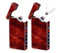 Lot de 2 briquets électriques rechargeables par USB, avec indicateur de batterie, cadeau pour homme et femme, avec boîte cadeau (grain d'acajou)