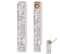Lot de 2 briquets électriques sertis de diamants - Briquet tempête électrique avec port USB - Étui à cigarettes rechargeable - Briquet sans flamme - Cadeau personnalisé pour femme