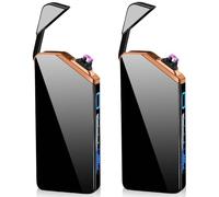 Lot de 2 briquets électroniques USB à arc électrique avec indicateur de batterie - Coupe-vent - Allumage par bouton poussoir - Noir