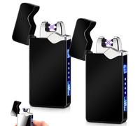 Lot de 2 briquets électroniques USB - Briquet à arc électrique - Double arc électrique - Indicateur de batterie - Coupe-vent - Déclenchement par simple pression d'un bouton