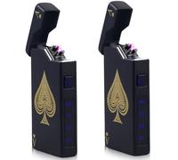 Lot de 2 briquets électroniques USB - Briquet à arc électrique - Double arc électrique - Indicateur de batterie - Coupe-vent - Déclenchement simple - Noir