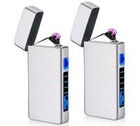 Lot de 2 briquets électroniques USB - Briquet à arc électrique USB - Briquet à double arc électrique - Avec indicateur de batterie - Coupe-vent - Déclenchement par simple pression d'un bouton