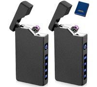 Lot de 2 briquets électroniques USB - Briquet à arc électrique USB - Double arc électrique - Avec indicateur de batterie - Coupe-vent - Avec boîte cadeau (noir mat)