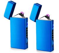 Lot de 2 briquets électroniques USB - Briquet plasma électrique USB - Double arc électrique - Avec indicateur de batterie - Coupe-vent - Déclenchement par simple pression d'un bouton - Bleu