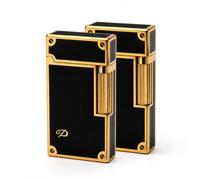 Lot de 2 Briquets Luxe Noir & Or Rechargeables - Briquet Métal Élégant Design Classique avec Vis Dorées - Allumage à Pierre - Idée Cadeau Homme - Livrés sans Gaz