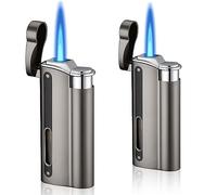 Lot de 2 briquets mini jet rechargeables à double flamme au gaz butane rechargeable et réglable, excellent cadeau pour homme et femme, sans gaz
