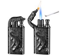 Lot de 2 briquets tempête à double jet flamme - Briquet tempête - Gaz rechargeable - Pour hommes et femmes (vendu sans gaz butane, noir)