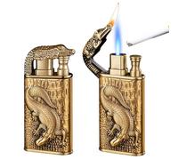 Lot de 2 briquets tempête à double jet - Rechargeable - Pour hommes et femmes - Vendu sans gaz butane - Doré