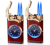 Lot de 2 briquets tempête : briquet jet en métal avec cadran créatif, rechargeable au gaz, briquet à bougie, cadeau pour homme avec boîte cadeau (sans gaz)