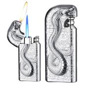 Lot de 2 briquets tempête - Briquets tempête à jet flamme - Personnalisables - Tête de serpent - Rechargeable - Sans gaz - Argenté