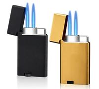 Lot de 2 briquets tempête - Double jet flamme - Cadeau pour hommes et femmes - Sans gaz (doré et noir)