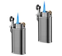 Lot de 2 briquets tempête - Mini jet - En métal - Rechargeable - Idée cadeau pour hommes - Noir - Sans gaz