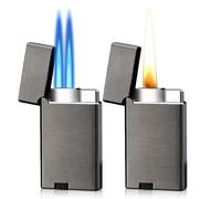 Lot de 2 briquets tempête rechargeables au gaz - Double flamme - Coupe-vent électrique - Pour bougies, cuisson, camping, barbecue, cheminée, cadeaux pour hommes (sans gaz)