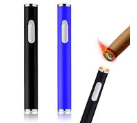 Lot de 2 briquets USB rechargeables - 8,6 cm - Sans flamme - Petit et portable - Noir et bleu